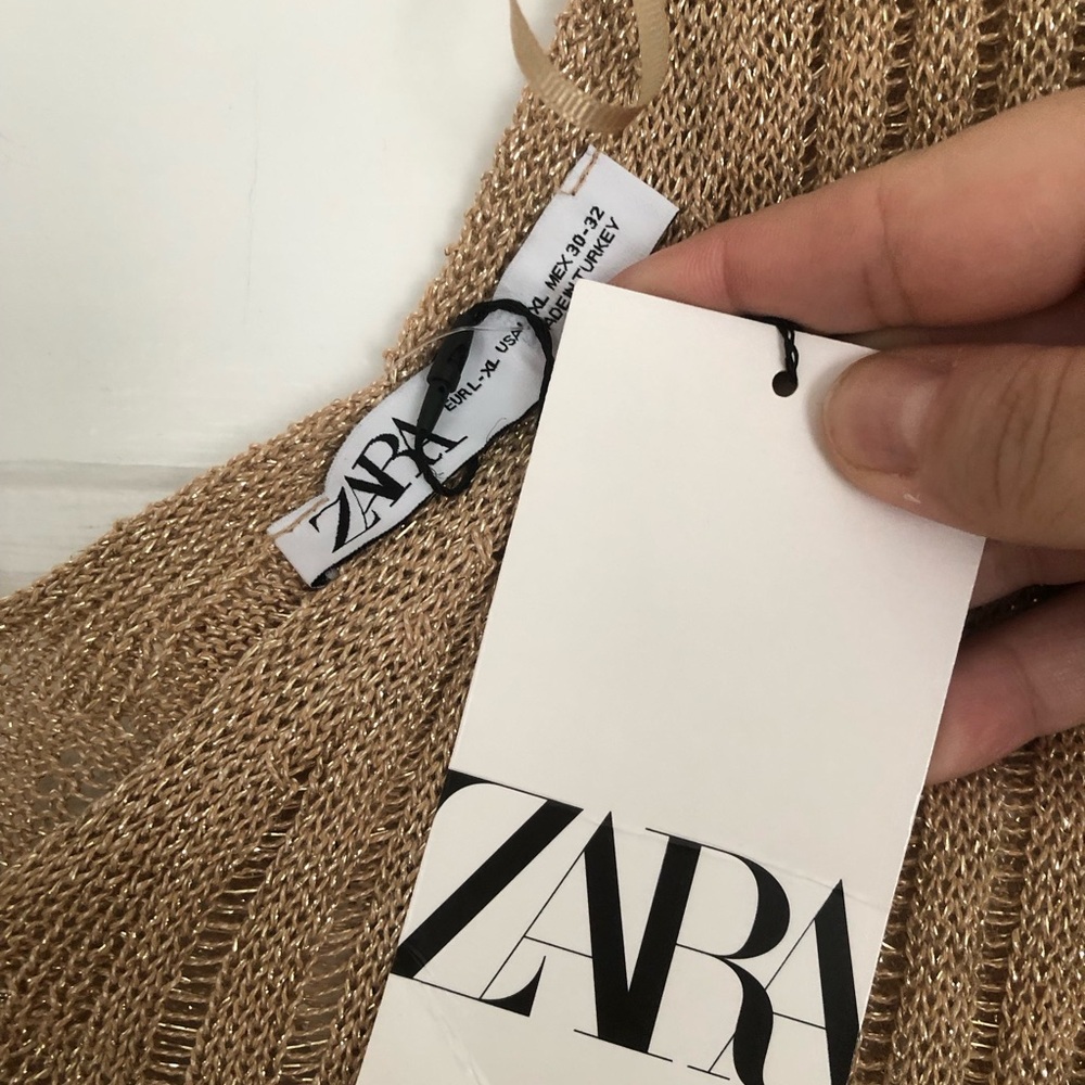 Zara Metallic Ribbed V-Neck Knit Dress - Camel Gold new with tags XL/XXL - Picture 4 of 5